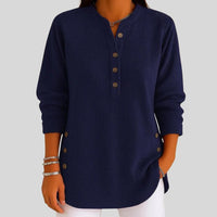Women's Ribbed Knit Pullover | Button Front Crew Neck Sweater Detail