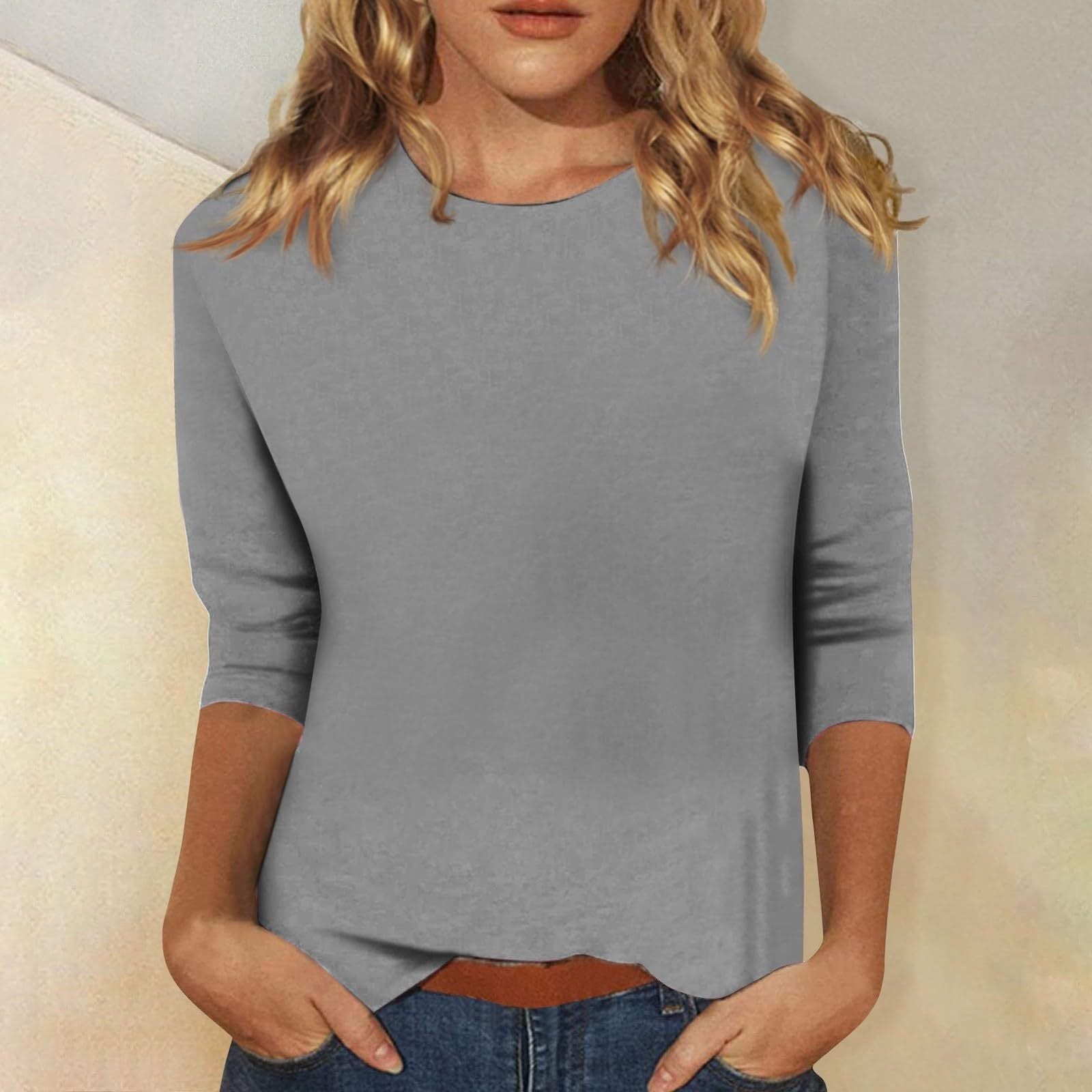 Women's Round Neck Three-Quarter Sleeve Tee | Gothic Pullover Angle