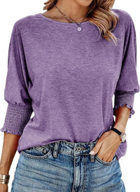 Women's Ruffle Cuff Crewneck Blouse | Pleated Sleeve Everyday Fit View 13