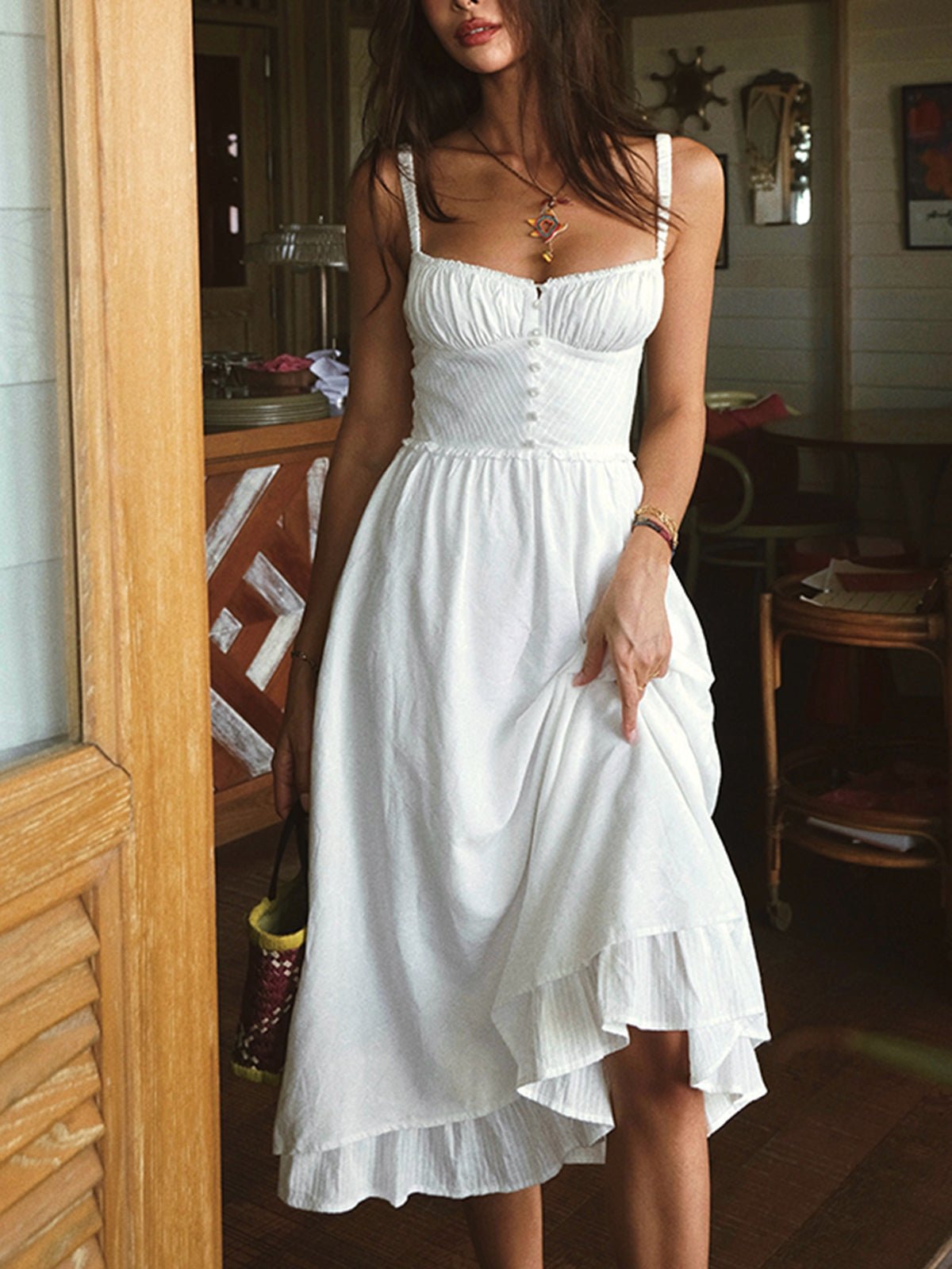 Women's Ruffle Hem Cami Midi Dress Back