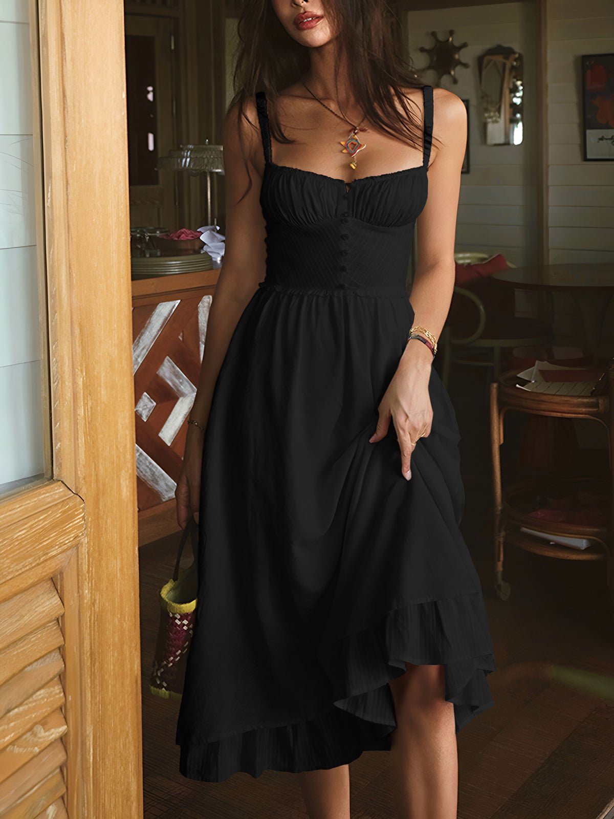 Women's Ruffle Hem Cami Midi Dress Full