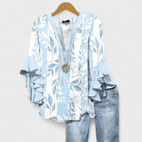 Women's Ruffle Sleeve Blouse | V-Neck Tunic Fit Front
