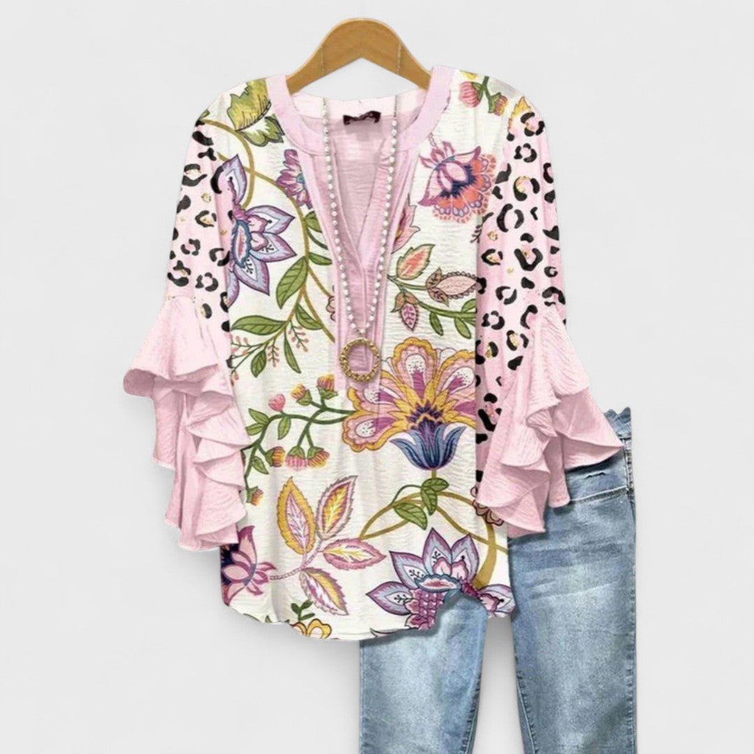 Women's Ruffle Sleeve Blouse | V-Neck Tunic Fit Full