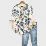 Women's Ruffle Sleeve Blouse | V-Neck Tunic Fit