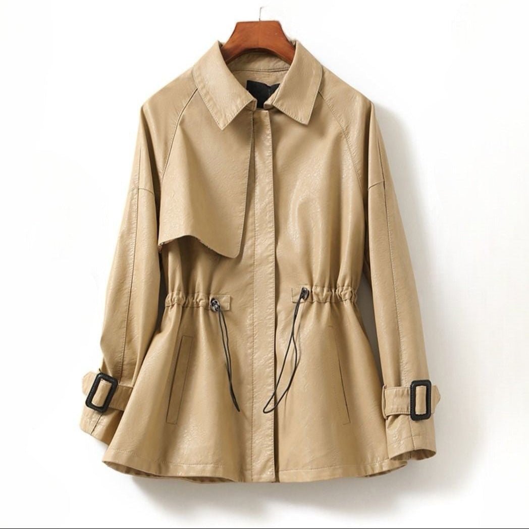 Women's Sheepskin Leather Jacket | Cinched Waist Zip Front Detail