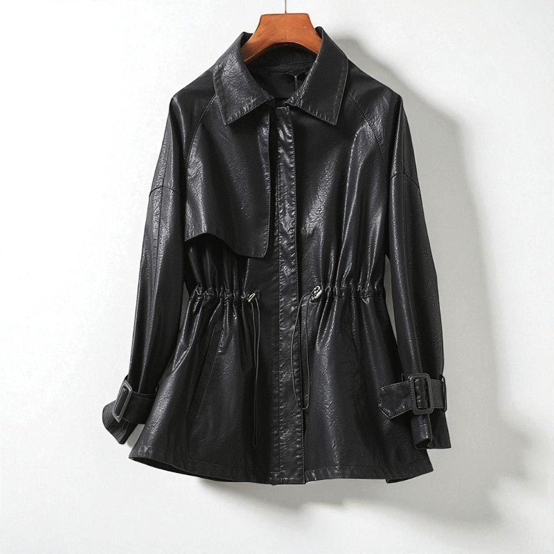 Women's Sheepskin Leather Jacket | Cinched Waist Zip Front Hero