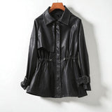 Women's Sheepskin Leather Jacket | Cinched Waist Zip Front