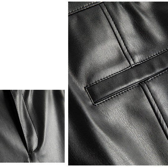 Women's Sheepskin Leather Pants | O-Ring Belt Straight Leg Close Up