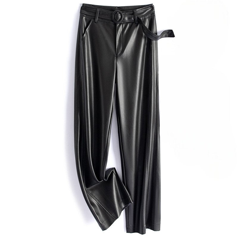 Women's Sheepskin Leather Pants | O-Ring Belt Straight Leg Hero