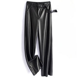Women's Sheepskin Leather Pants | O-Ring Belt Straight Leg