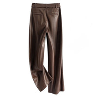 Women's Sheepskin Leather Pants | O-Ring Belt Straight Leg Side