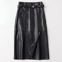 Women's Sheepskin Leather Skirt | Perforated Panel Asymmetric Back