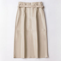 Women's Sheepskin Leather Skirt | Perforated Panel Asymmetric Front