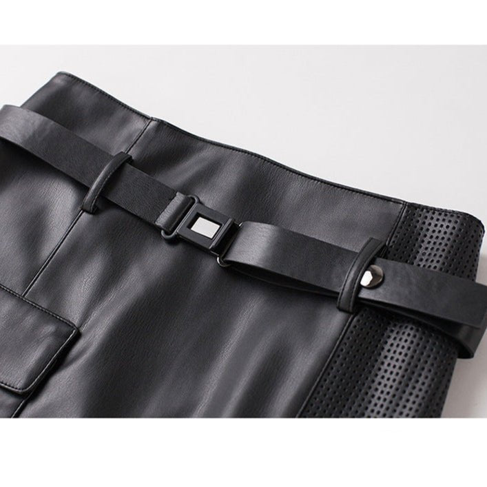 Women's Sheepskin Leather Skirt | Perforated Panel Asymmetric Lifestyle