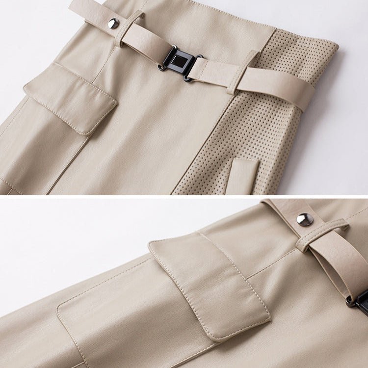 Women's Sheepskin Leather Skirt | Perforated Panel Asymmetric View 11