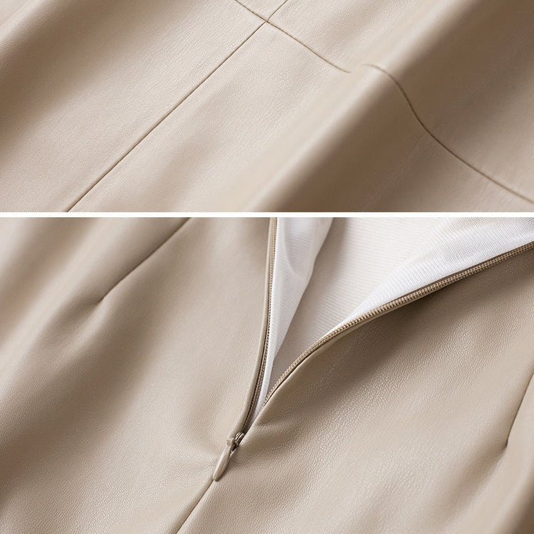 Women's Sheepskin Leather Skirt | Perforated Panel Asymmetric View 12