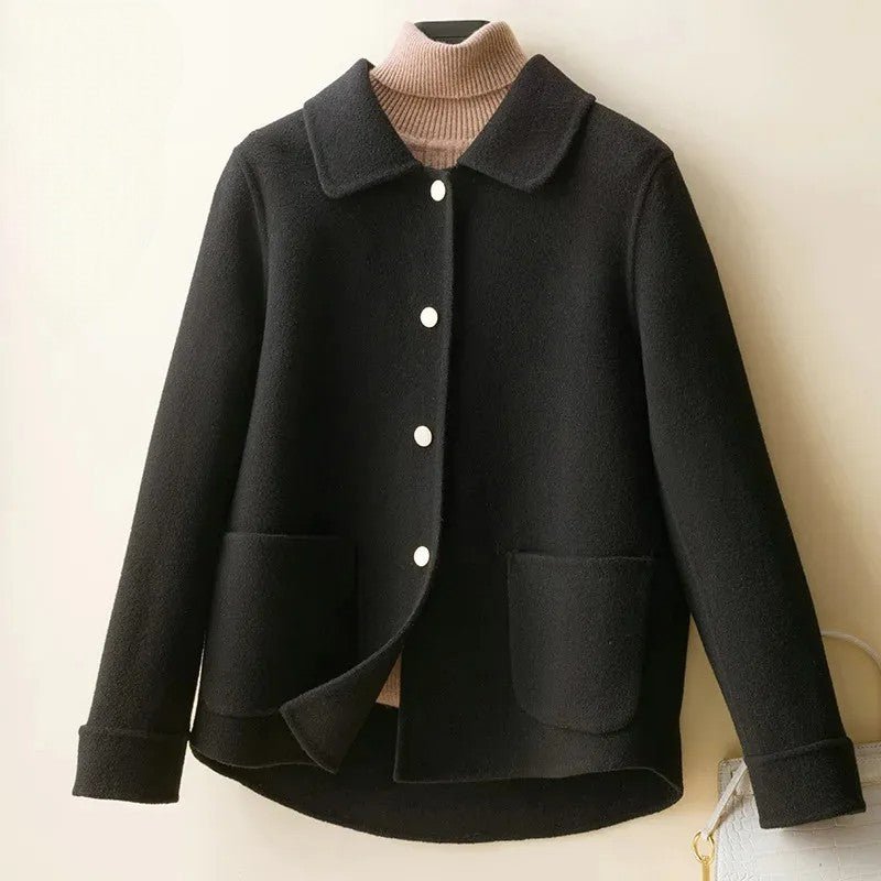 Women's Short Wool Coat | Doll Collar Flared Hem Back