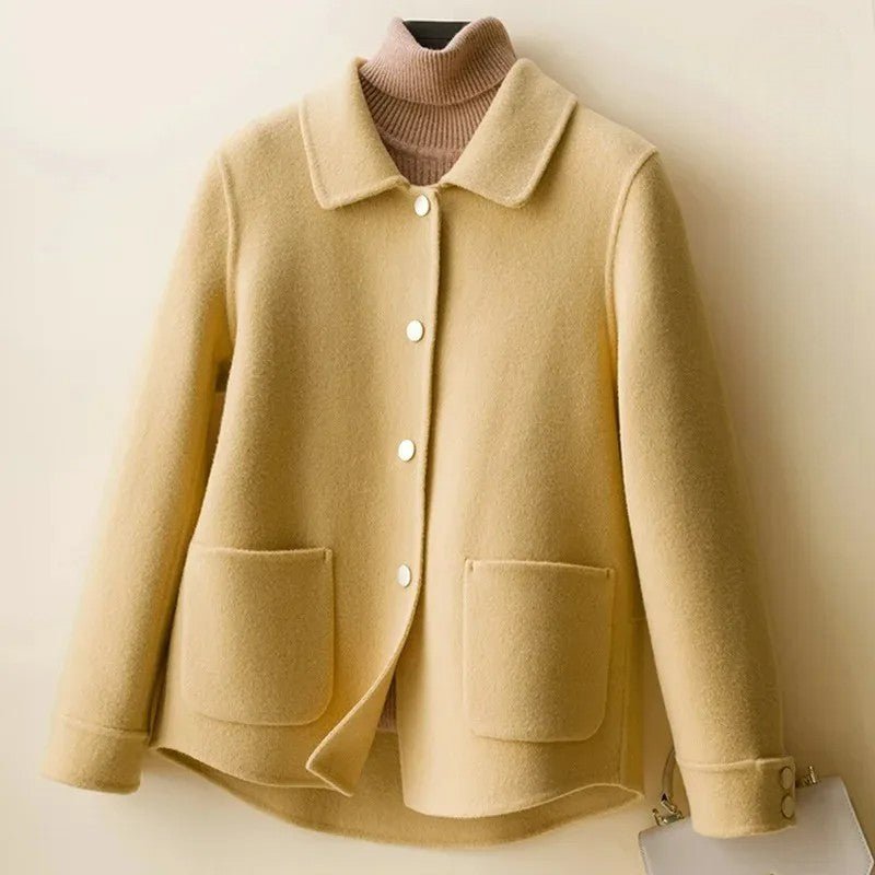 Women's Short Wool Coat | Doll Collar Flared Hem Detail