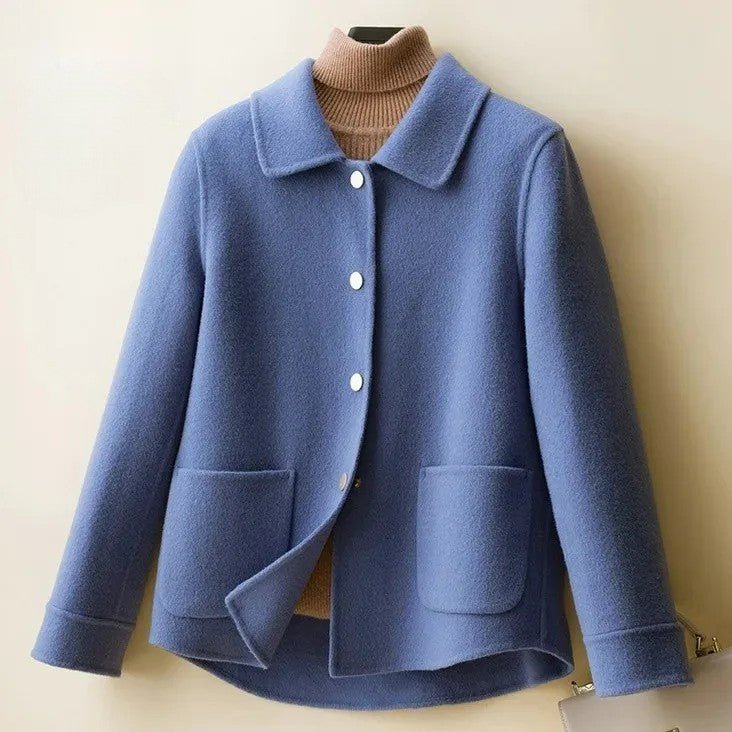 Women's Short Wool Coat | Doll Collar Flared Hem Front