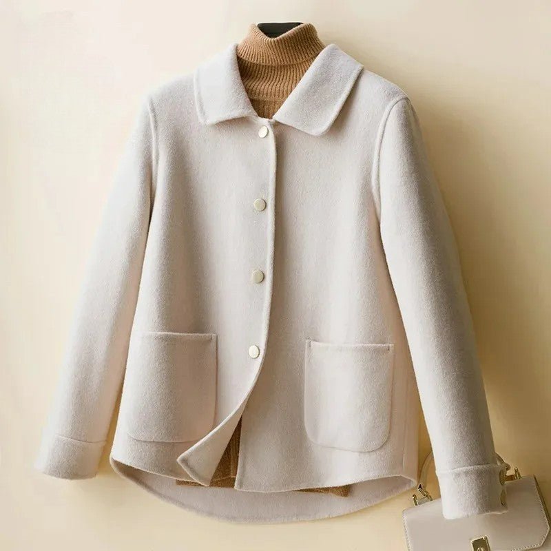 Women's Short Wool Coat | Doll Collar Flared Hem Side