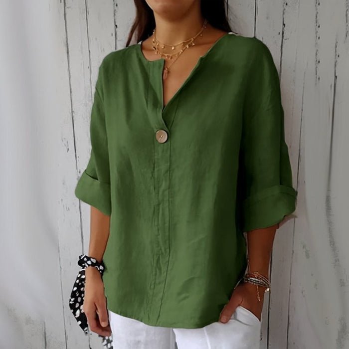 Women's Single-Button Linen Blouse | Relaxed Fit Back