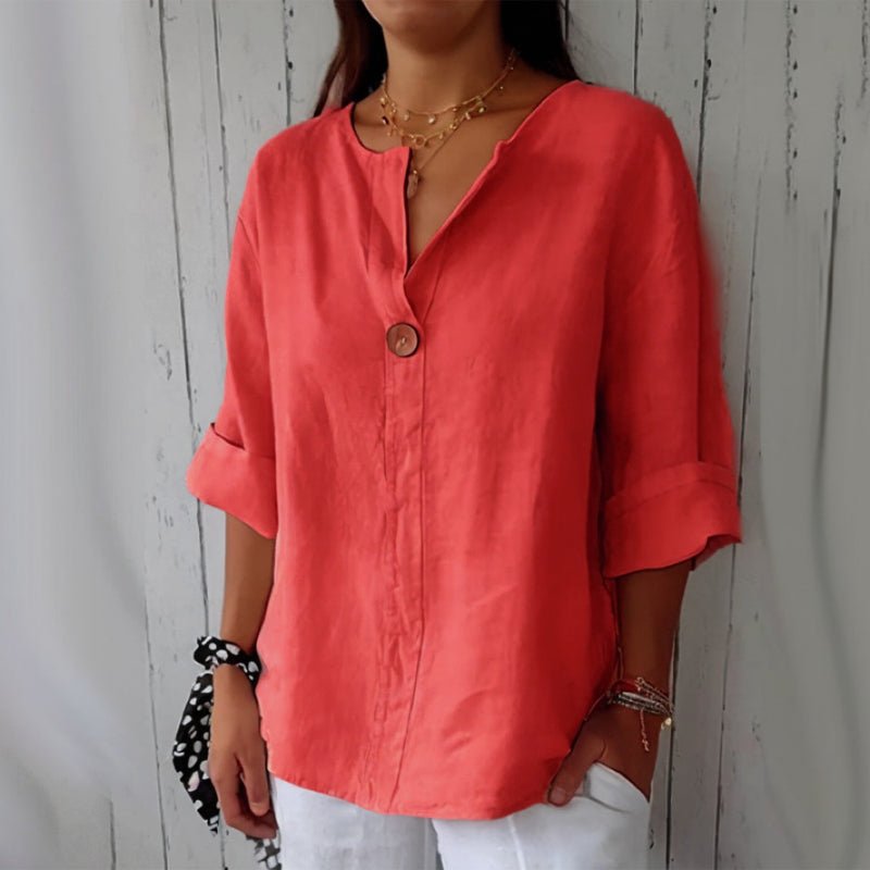 Women's Single-Button Linen Blouse | Relaxed Fit Detail