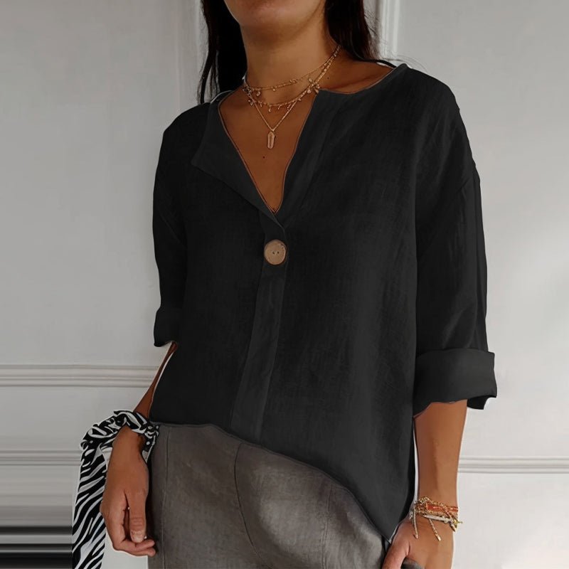 Women's Single-Button Linen Blouse | Relaxed Fit Side
