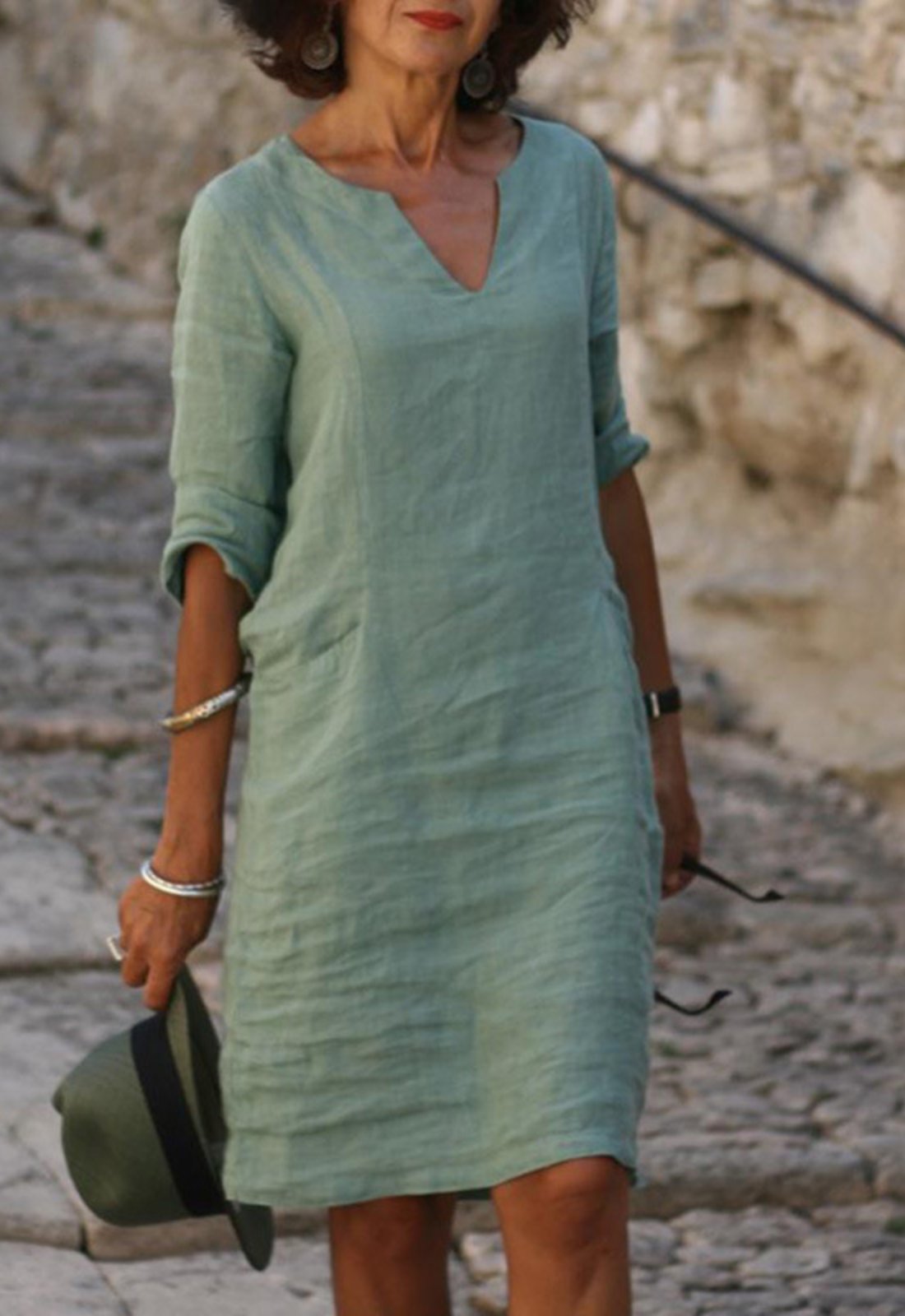 Women's Sleek V-Neck Dress | Smoothing Silhouette Fit Angle