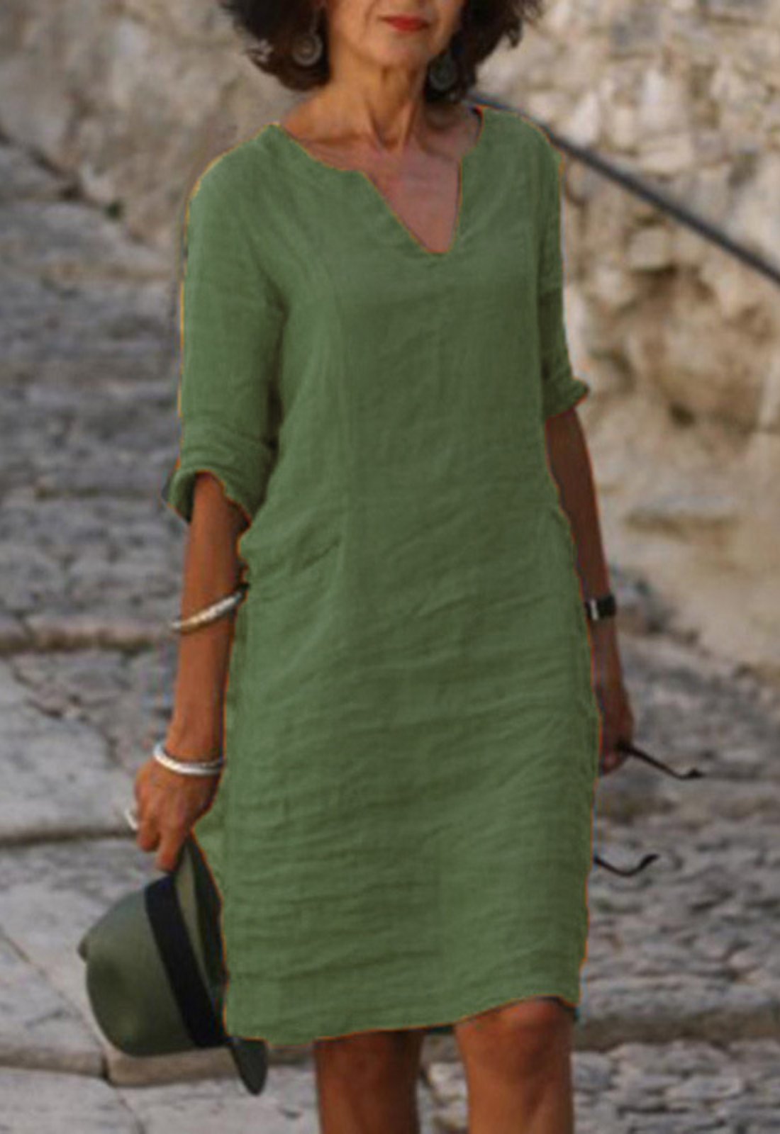 Women's Sleek V-Neck Dress | Smoothing Silhouette Fit Close Up
