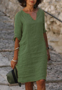 Women's Sleek V-Neck Dress | Smoothing Silhouette Fit Close Up