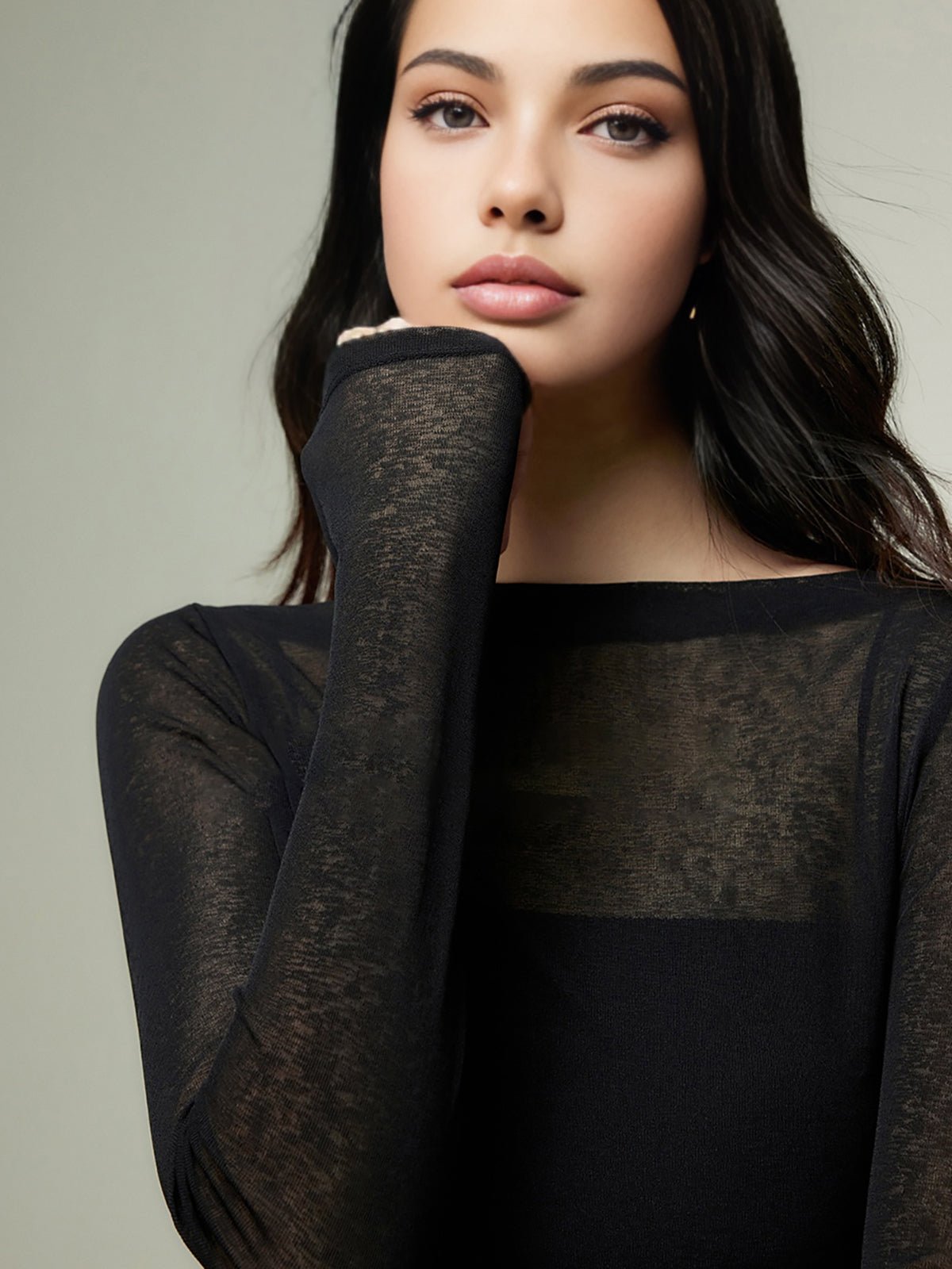 Women's Slim Straight Neck Jersey Top | Long Sleeve Casual Front