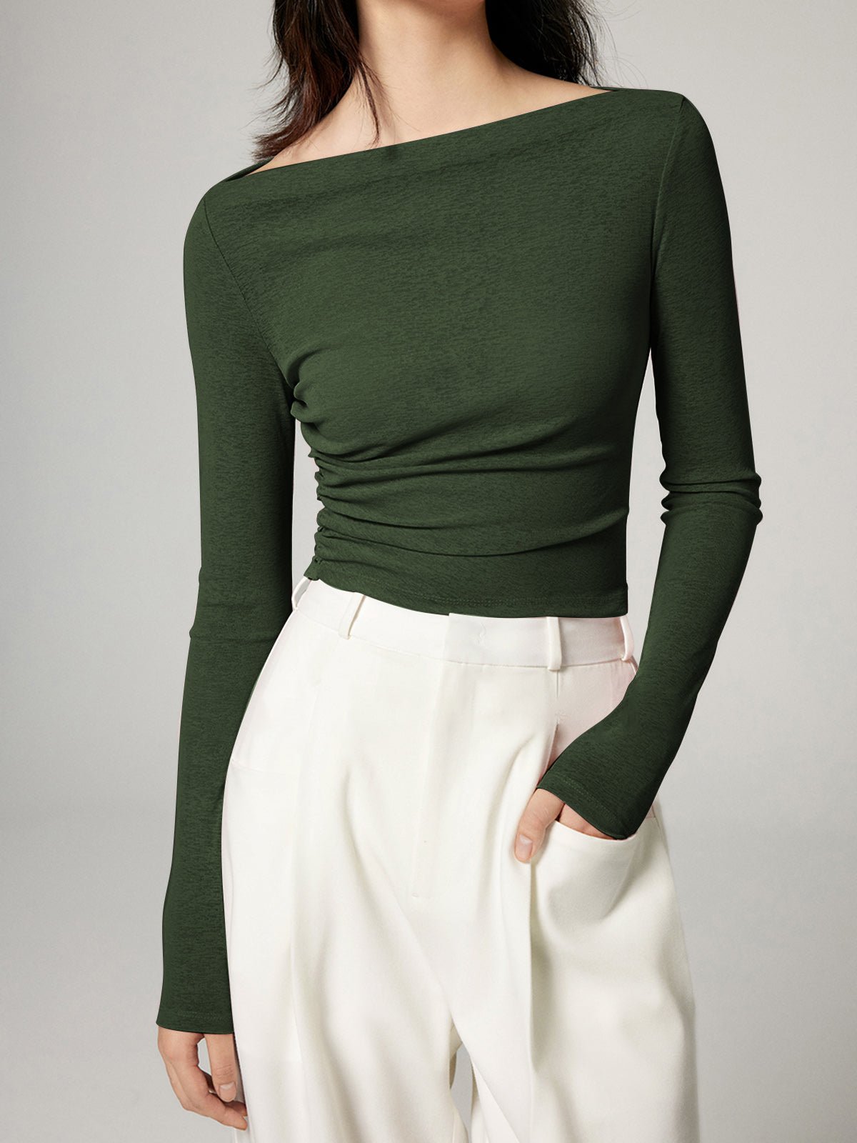 Women's Slim Straight Neck Jersey Top | Long Sleeve Casual View 19
