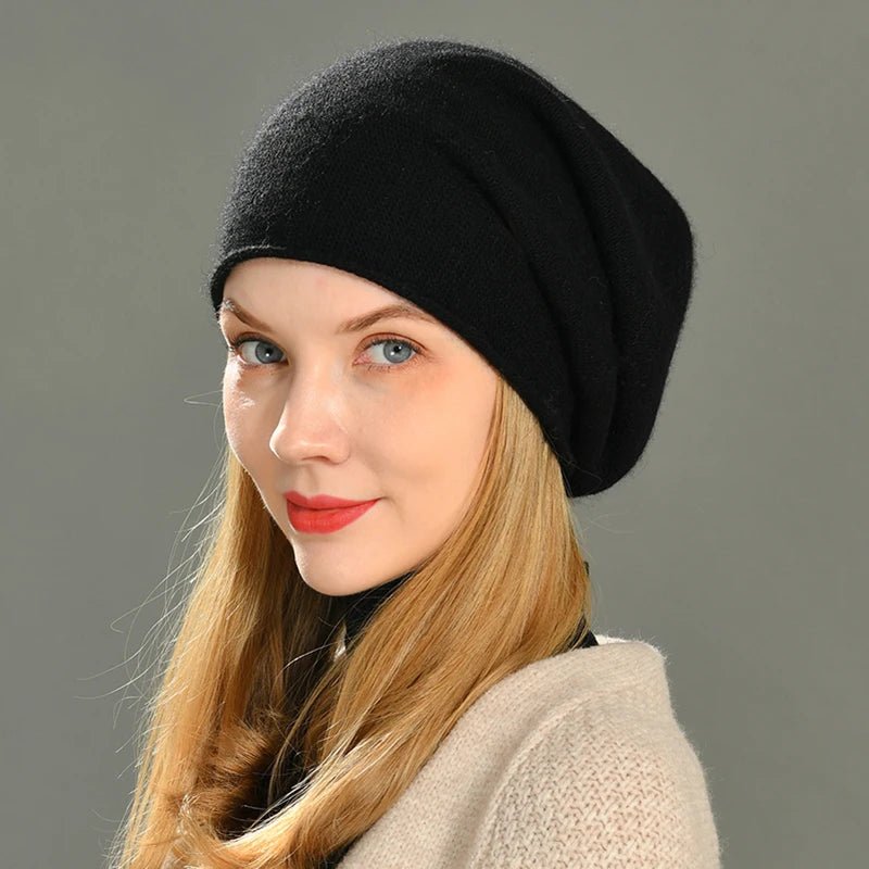 Women's Slouchy Wool Beanie | Oversized Knit Winter Hat Side