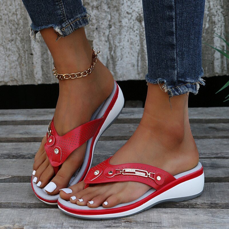 Women's Softly Padded Orthopedic Sandals | Rhinestone Bar Close Up