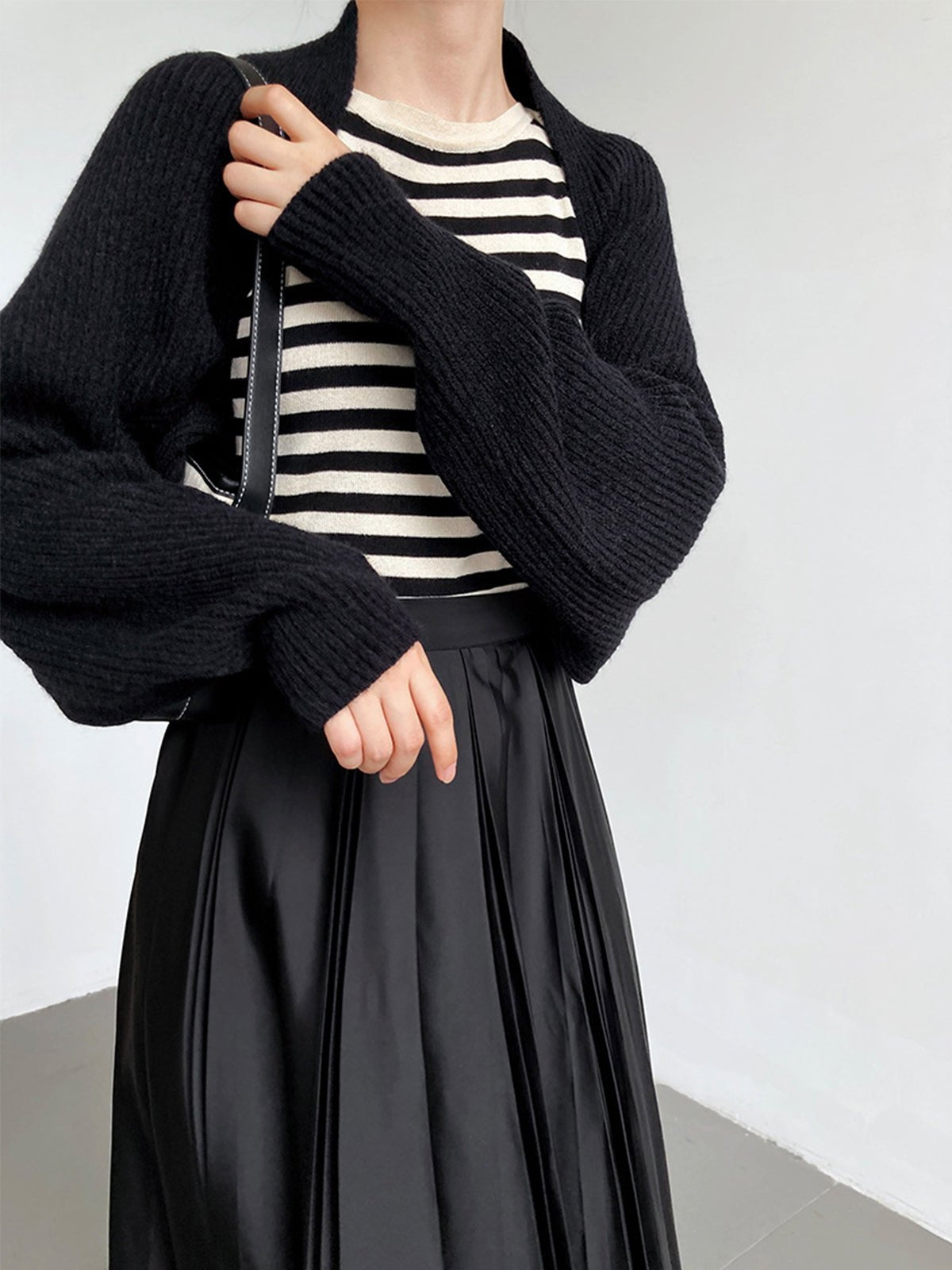 Women's Solid Open-Front Shrug | Balloon Sleeves Back