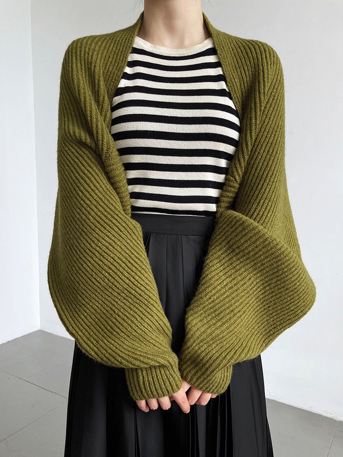 Women's Solid Open-Front Shrug | Balloon Sleeves Detail