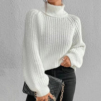 Women's Split Hem Turtleneck Sweater | Long Sleeve Knit Front