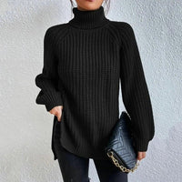 Women's Split Hem Turtleneck Sweater | Long Sleeve Knit Hero