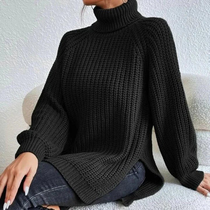 Women's Split Hem Turtleneck Sweater | Long Sleeve Knit Lifestyle