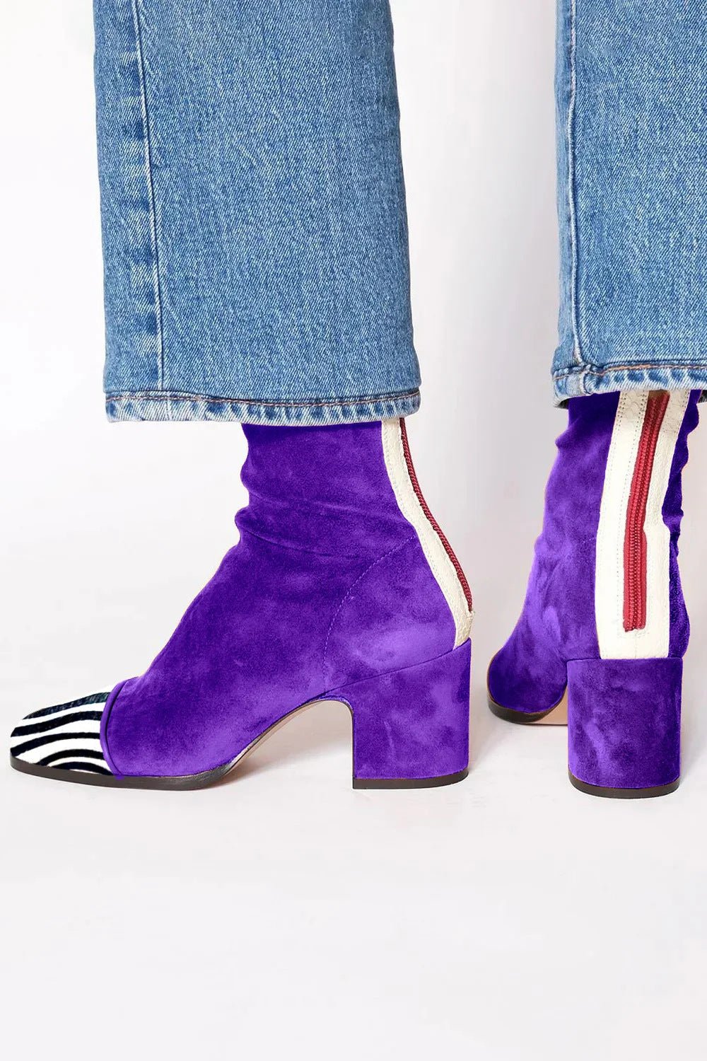 Women's Square Toe Block Heel Boots | Suede Ankle Front