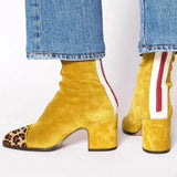 Bottes pour femme à bout carré et talon bloc | cheville en daim