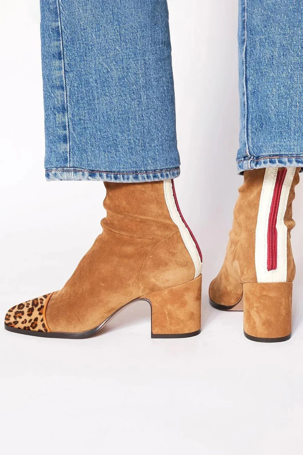 Women's Square Toe Block Heel Boots | Suede Ankle Side