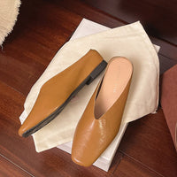 Women's Square Toe Leather Flats | Slip-On Front
