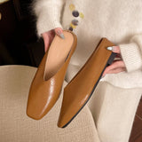 Women's Square Toe Leather Flats | Slip-On