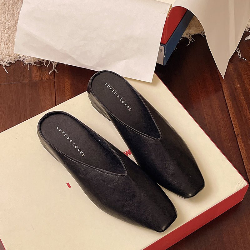 Women's Square Toe Leather Flats | Slip-On Side