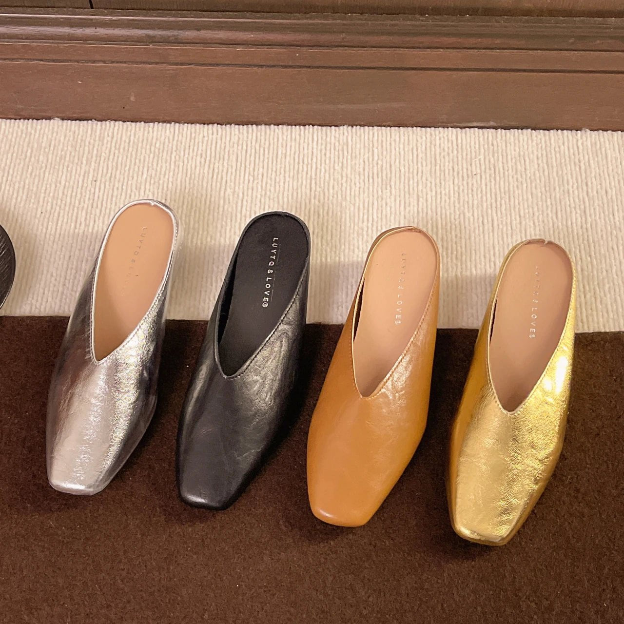 Women's Square Toe Leather Flats | Slip-On View 12
