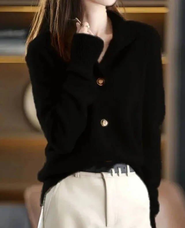 Women's Stand Collar Cardigan Sweater | Button-Front Knit Angle