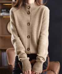 Women's Stand Collar Cardigan Sweater | Button-Front Knit Back