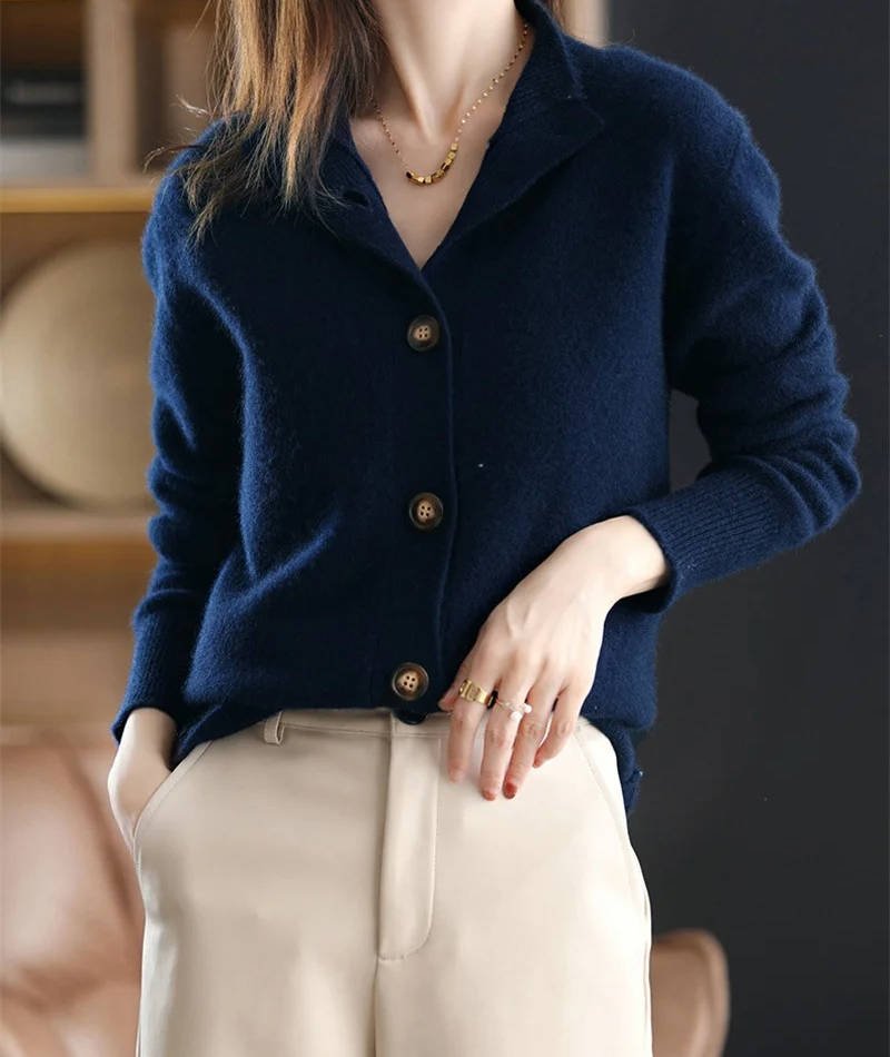 Women's Stand Collar Cardigan Sweater | Button-Front Knit Detail