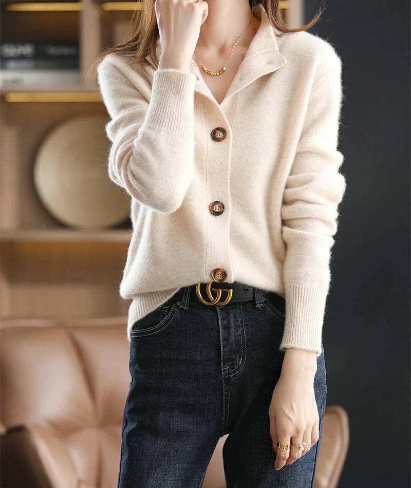 Women's Stand Collar Cardigan Sweater | Button-Front Knit Front